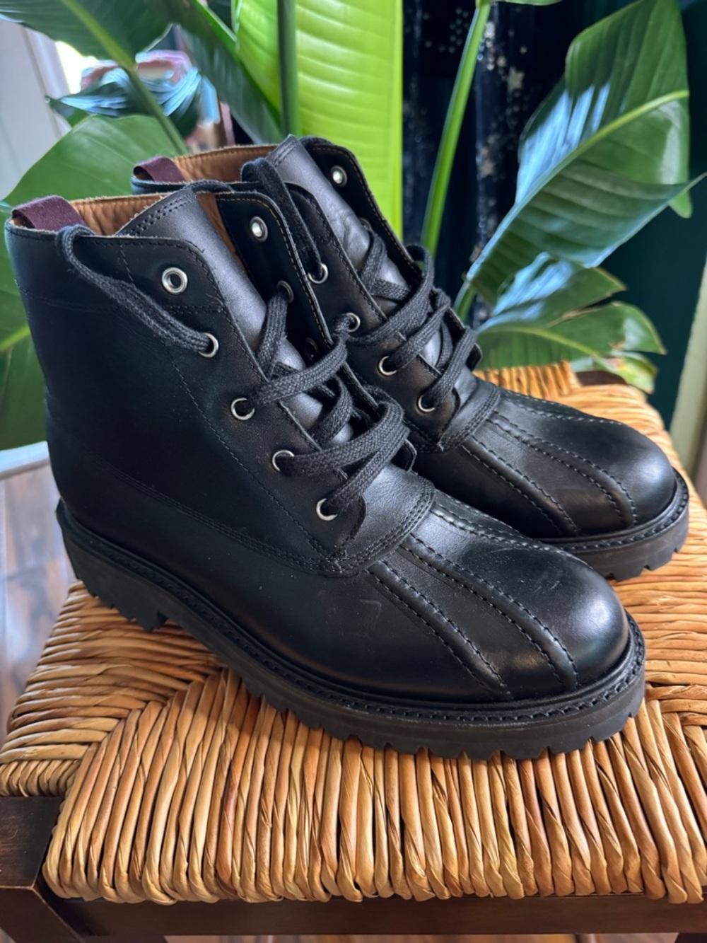 Men's Black Leather Lace-Up Work-Style Ankle Boots